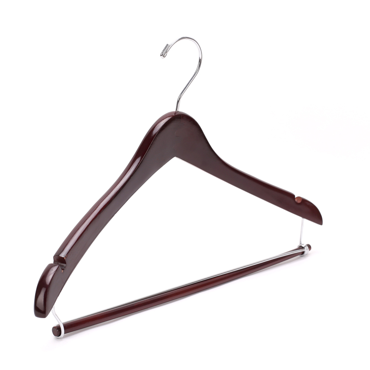 Men’S Contour Suit Wood Hanger W/ Lock Bar, Walnut Finish With Brass